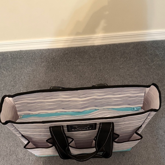 Scout Black Trimmed Tote with Turquoise Base and Navy blue wavy lines. NWOT - Picture 6 of 7